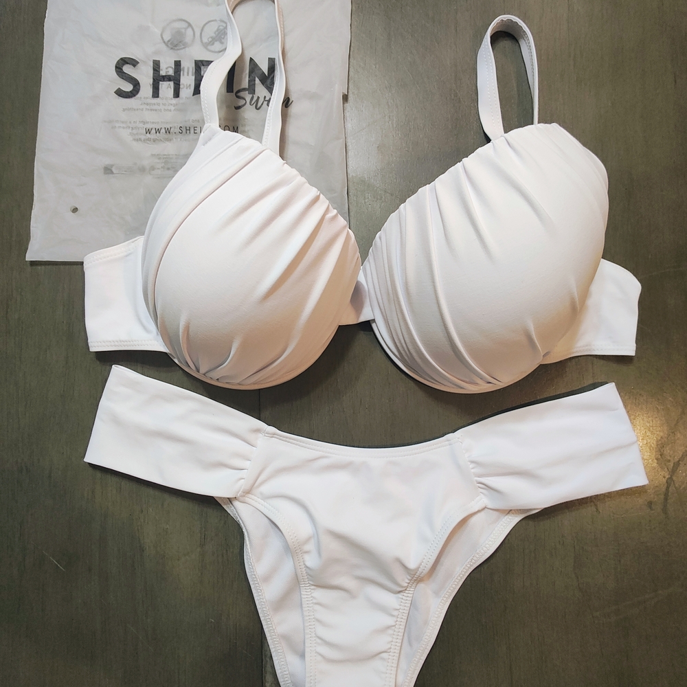 SHEIN White Textured Bandeau Bikini Top XL-DD BRAND NEW